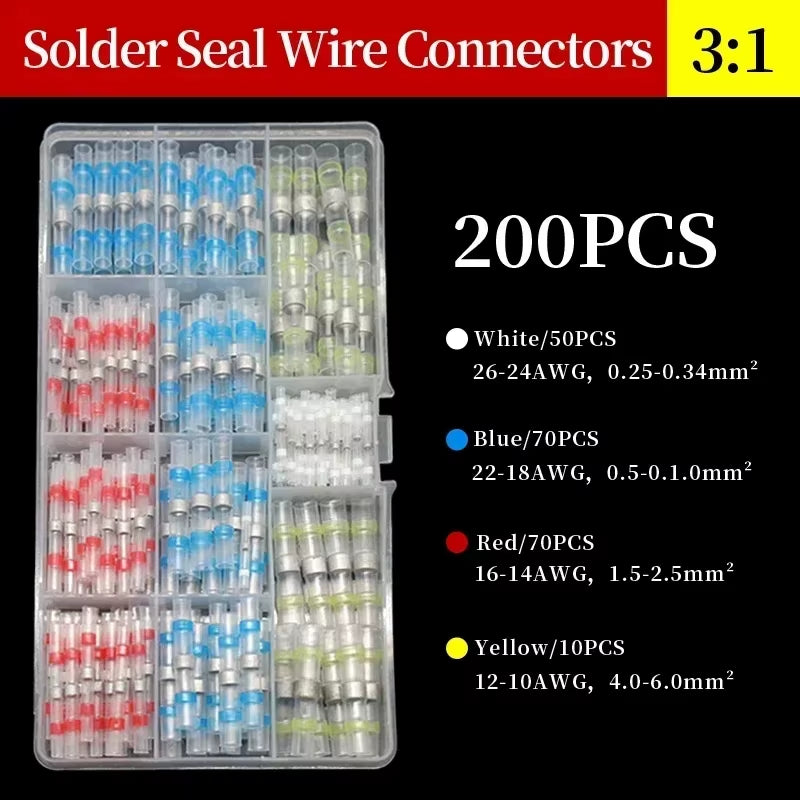 10 ~ 500Pcs Solder Seal Wire Connectors Kit Heat Shrink Butt Crimp Terminals Waterproof Electrical Cable Splice Connector