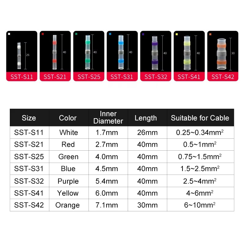 10 ~ 500Pcs Solder Seal Wire Connectors Kit Heat Shrink Butt Crimp Terminals Waterproof Electrical Cable Splice Connector