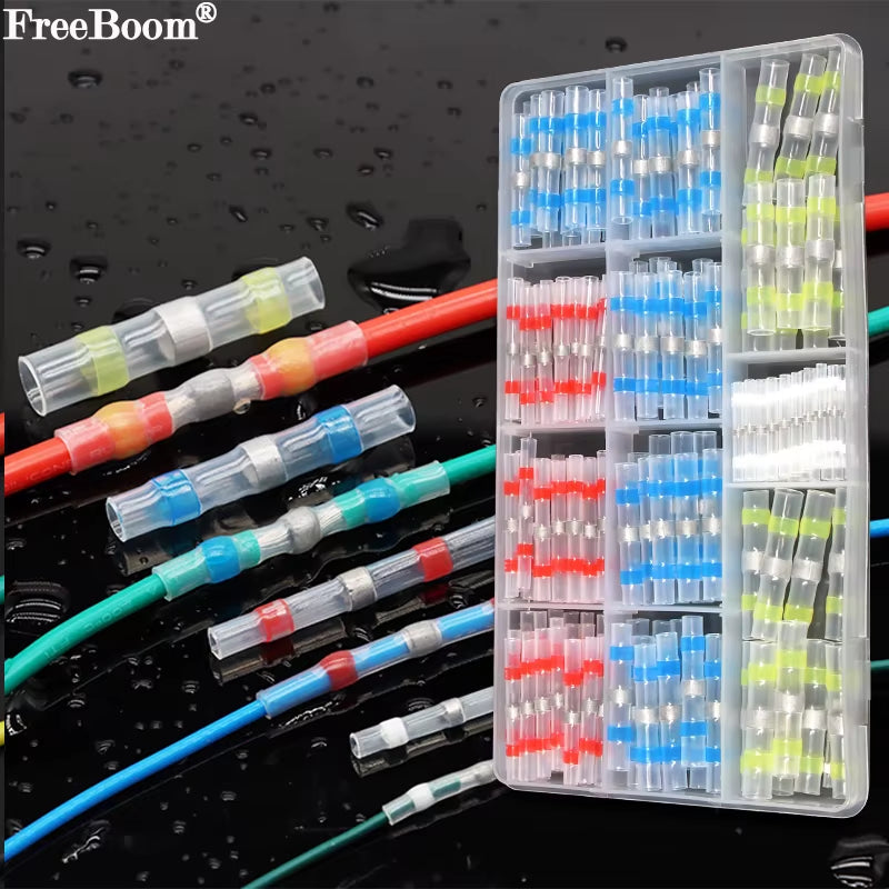 10 ~ 500Pcs Solder Seal Wire Connectors Kit Heat Shrink Butt Crimp Terminals Waterproof Electrical Cable Splice Connector