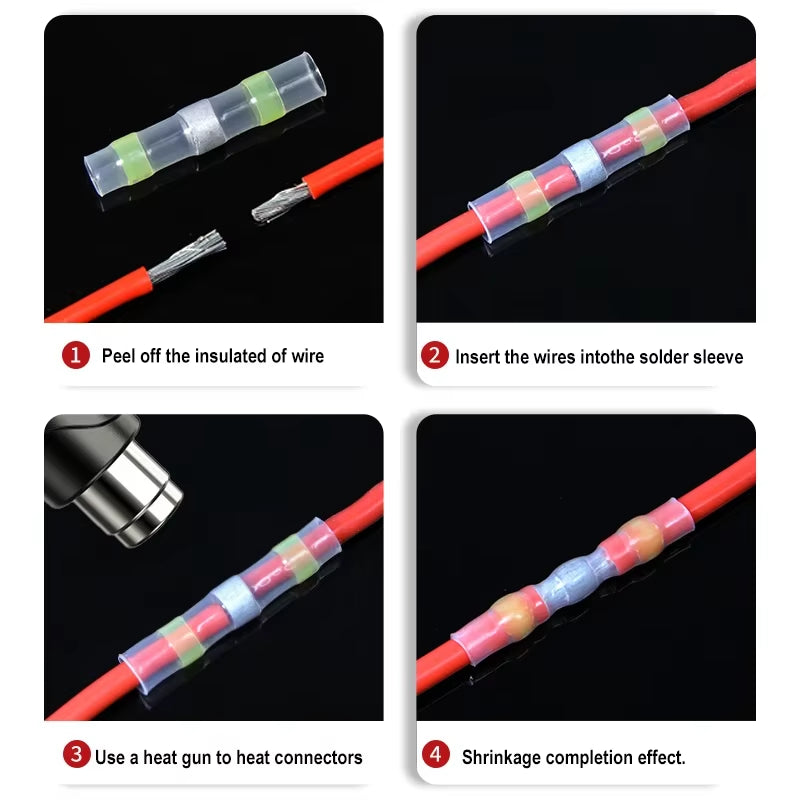 10 ~ 500Pcs Solder Seal Wire Connectors Kit Heat Shrink Butt Crimp Terminals Waterproof Electrical Cable Splice Connector