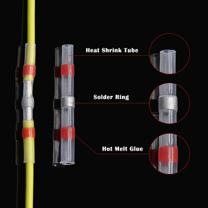 10 ~ 500Pcs Solder Seal Wire Connectors Kit Heat Shrink Butt Crimp Terminals Waterproof Electrical Cable Splice Connector